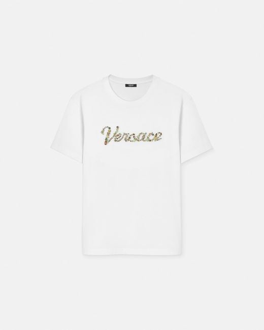 Versace White Embroidered Cotton-Jersey T-Shirt