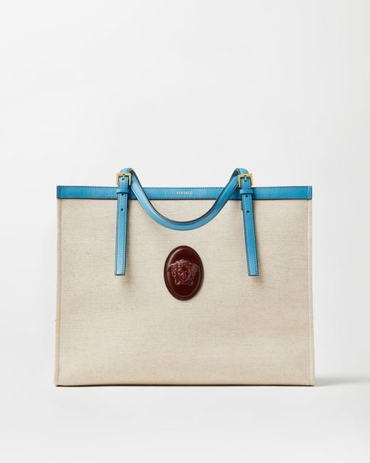 Versace Blue Rivière Large Canvas Tote