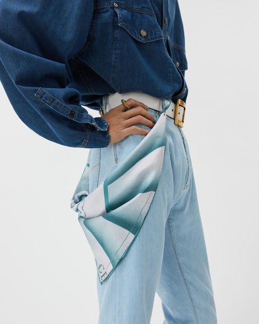 Versace Blue Printed Silk Twill Scarf 55 Cm