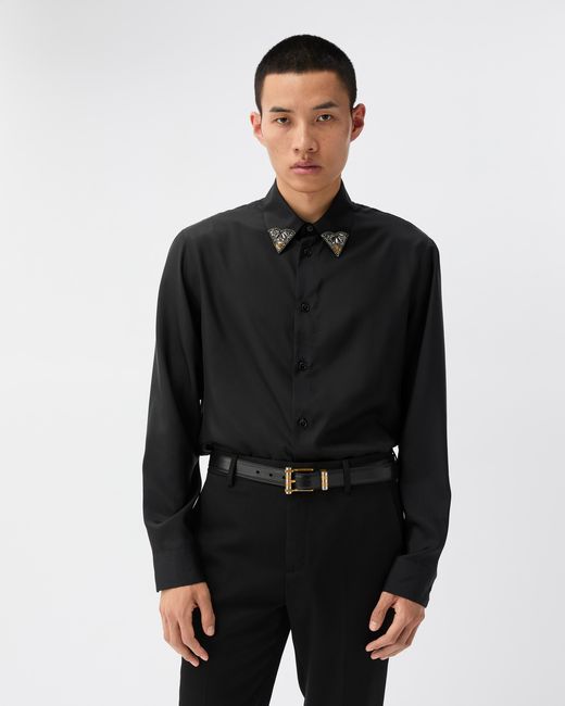 Versace Black Silk-Poplin Regular Shirt for men