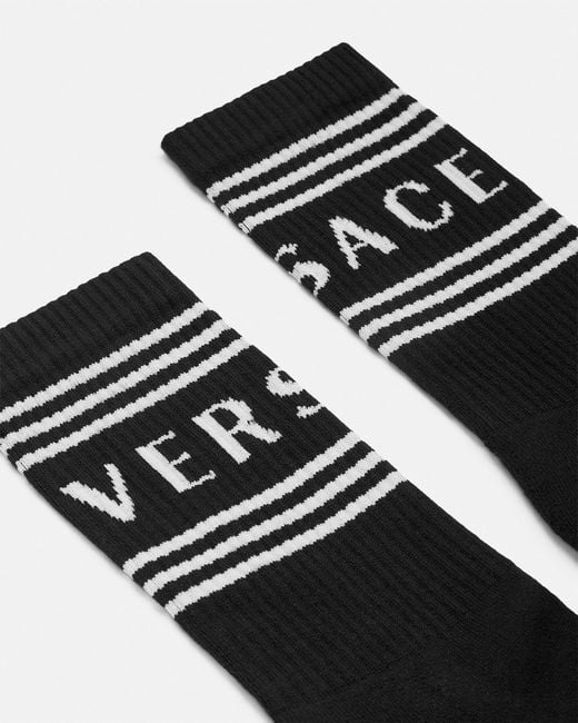 Versace Black Ribbed Cotton Socks for men