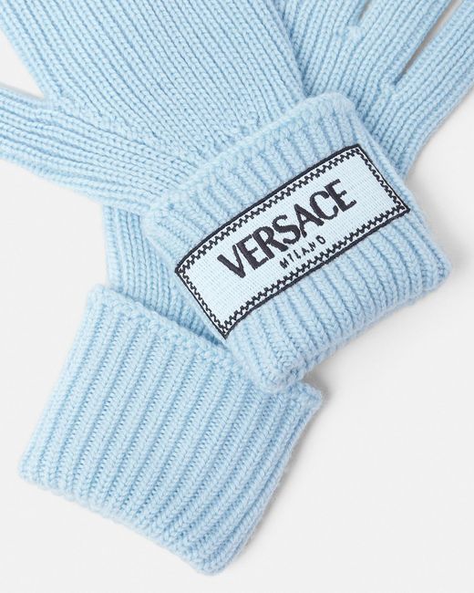 Versace Blue 90s Vintage Logo Knit Gloves