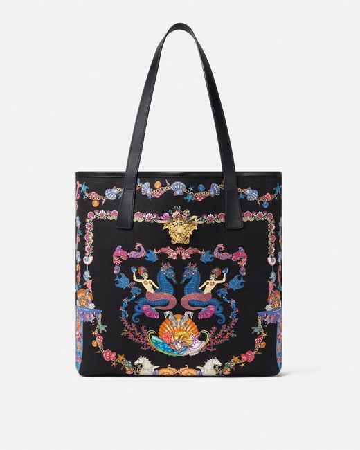 Versace Black Coral Theatre La Medusa Canvas Tote Bag for men