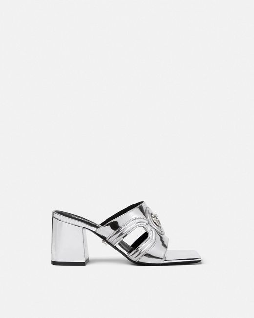 Versace White 70Mm Medusa '95 Metallic Mules