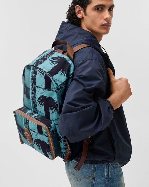 Versace Blue Lou Printed Canvas Backpack for men