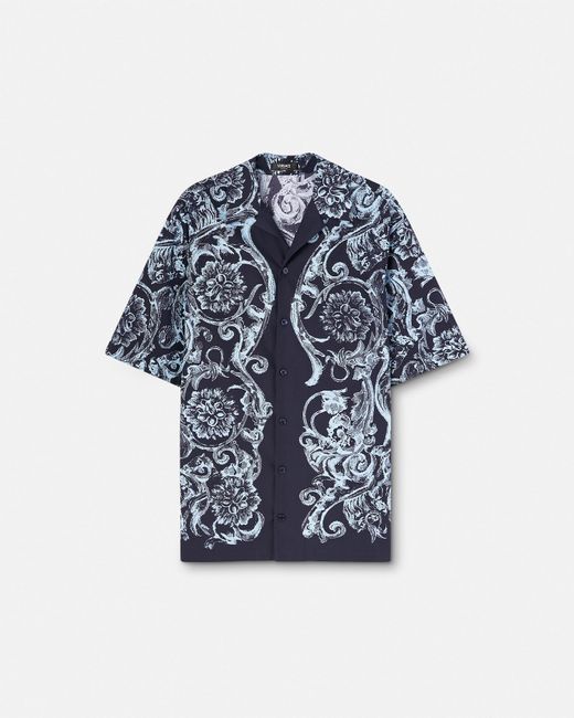 Versace Blue Barocco Stencil Cotton Shirt for men