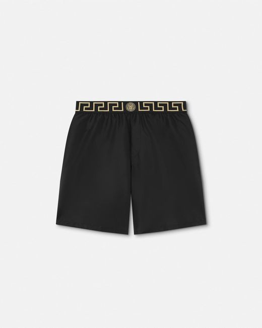 Versace Black Short De Surf À Bordure Greca for men