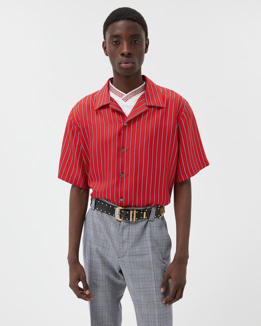 Versace Red Printed Silk Twill Shirt for men