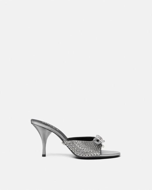 Versace White Opera Bow Embellished Mules 85 Mm