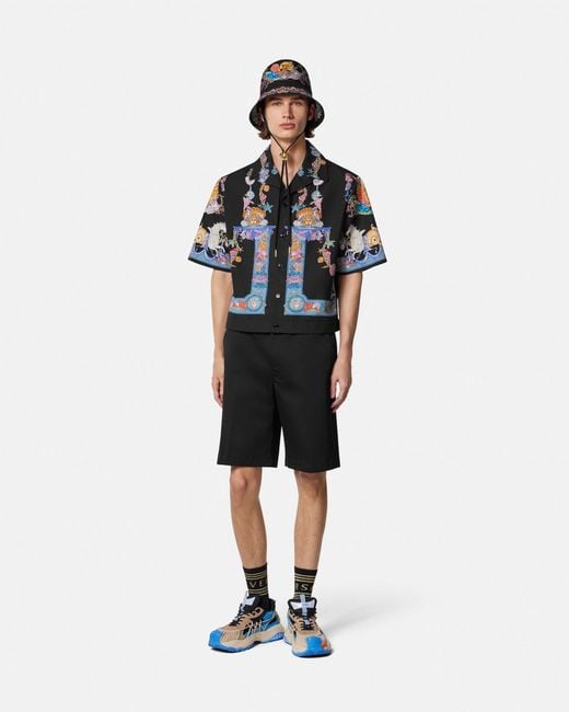Versace Black Cotton-Gabardine Shorts for men