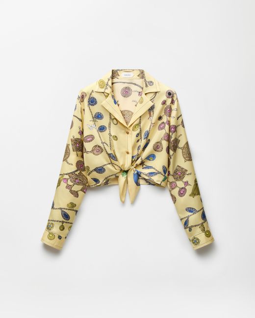 Versace Metallic Printed Crop Silk Twill Shirt