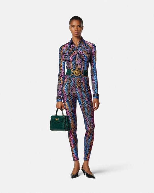 Versace Blue Printed Leggings