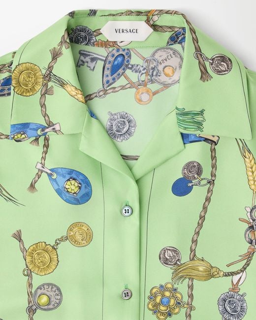 Versace Green Printed Silk Twill Shirt