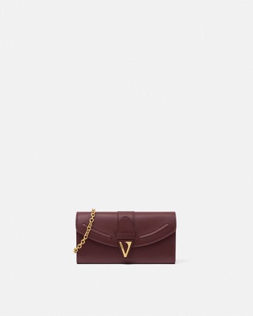 Versace Purple V Leather Wallet On Chain