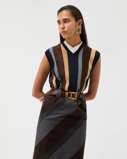 Versace Blue Intarsia-Wool & Leather Patchwork Vest