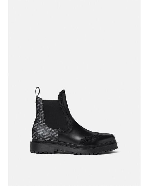 Versace Leather La Greca Chelsea Boots in Black+Gray (Black) for Men | Lyst