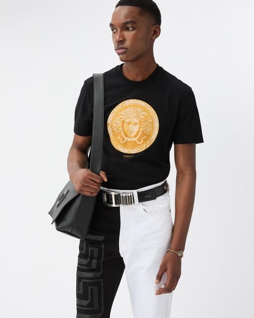 Versace Black Printed Cotton-Jersey Slim T-Shirt for men