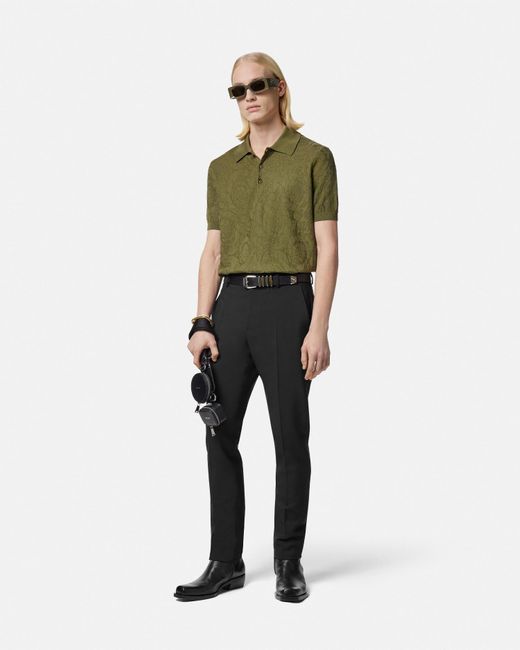 Versace Green Barocco Knit Polo Shirt for men