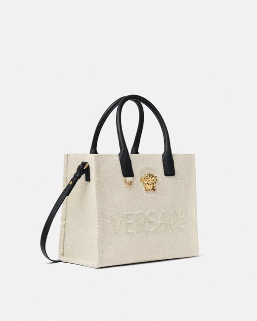 Versace Natural La Medusa Canvas Small Tote Bag