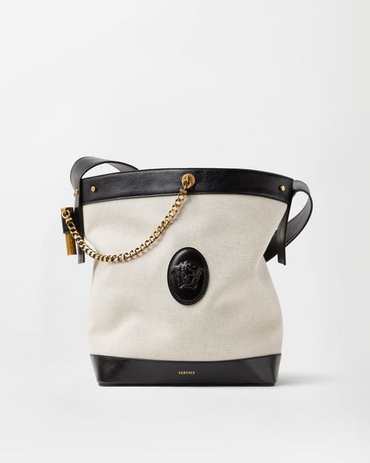 Versace Black Pivot Large Canvas Bucket Bag