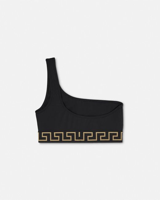 Versace White Greca Border One-Shoulder Bikini Top