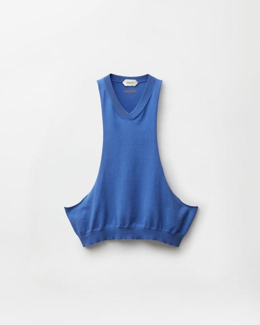 Versace Blue Cotton Knit Tank Top for men
