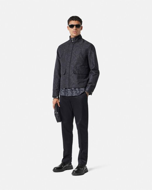 Versace Blue Barocco Jacquard Blouson Jacket for men