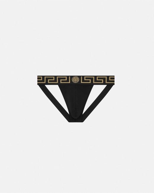 Versace Black Greca Border Jockstrap for men
