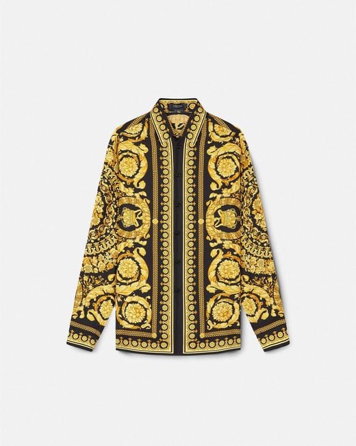 Versace Multicolor Printed Long-sleeve Silk Shirt for men
