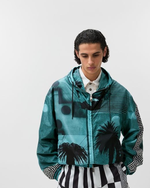 Versace Blue Printed Nylon Windbreaker for men