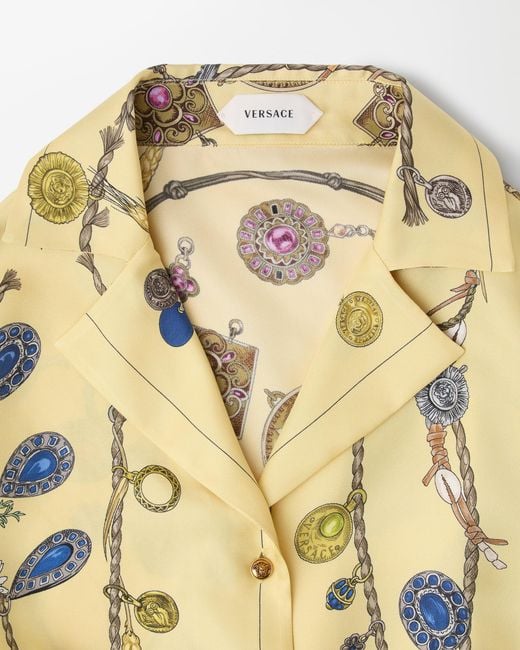 Versace Metallic Printed Crop Silk Twill Shirt