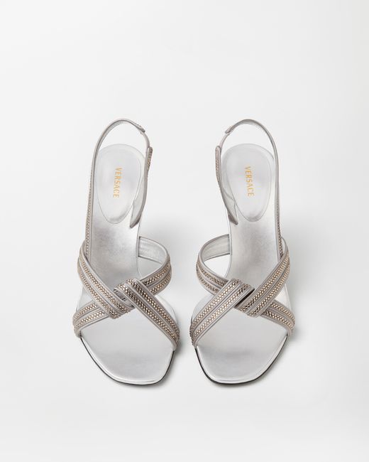 Versace White Gianni Embellished Nappa & Satin Slingbacks 90 Mm