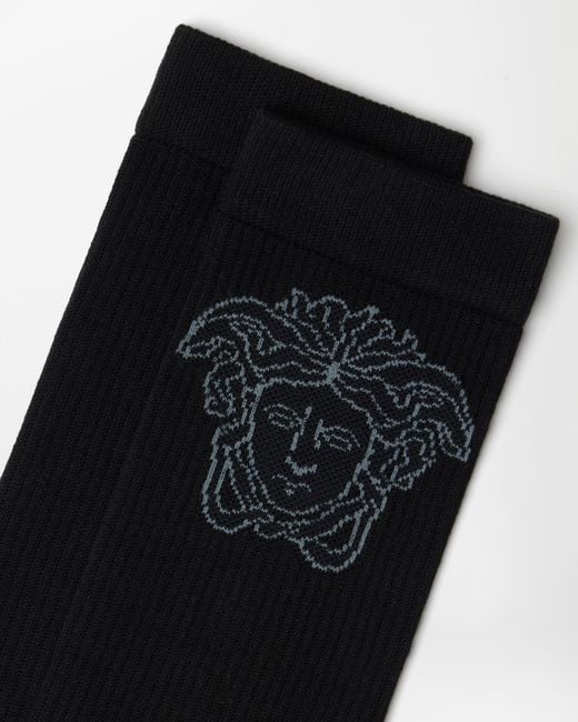 Versace Black Jacquard Cotton Ribbed Socks for men