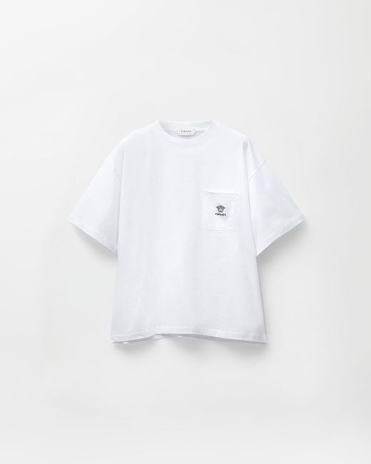 Versace White Embroidered Cotton-Jersey T-Shirt for men