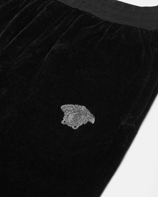 Versace Black Embroidered Chenille Sweatpants for men