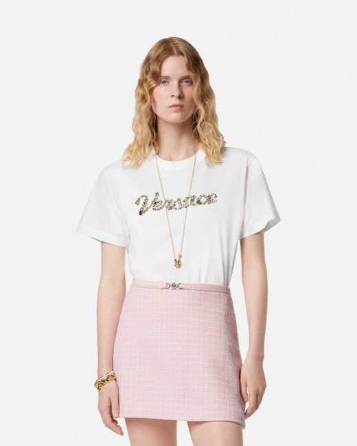 Versace White Embroidered Cotton-Jersey T-Shirt