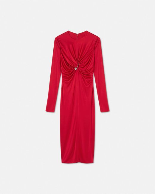 ワンピース VERSACE SAFETY PIN GATHERED MIDI DRESS Safety Pin gathered jersey midi dress in red - Versace