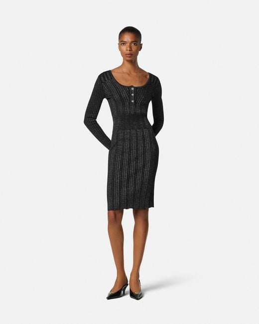 Versace Black Lurex-Blend Ribbed Knit Midi Dress
