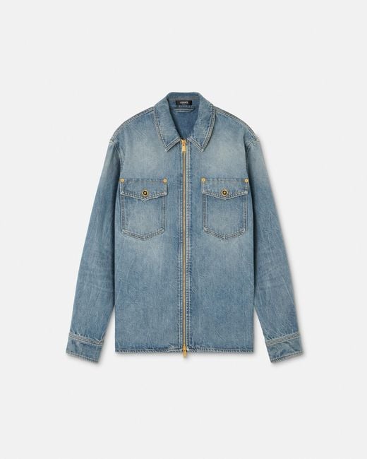 Versace Blue Denim Zip Overshirt for men
