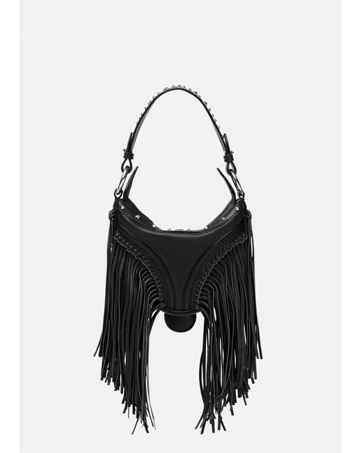 Versace Fringed Repeat Mini Hobo Bag in Black | Lyst