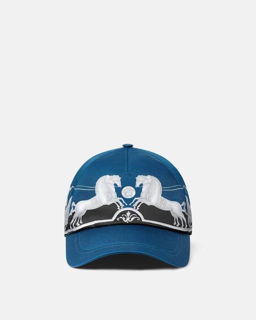 Versace Blue Printed Twill Baseball Cap for men