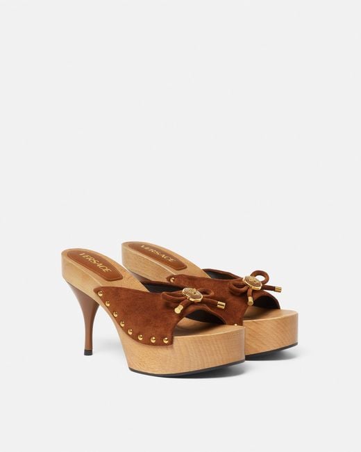 Versace Brown Opera Bow Suede Clogs 110 Mm