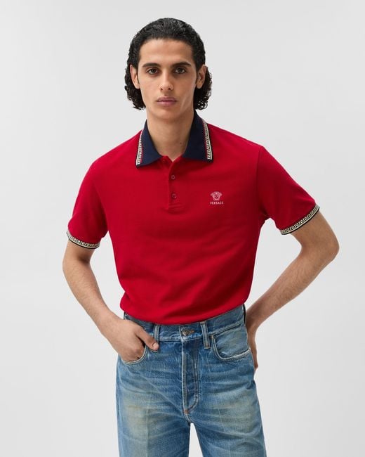 Versace Embroidered-Logo Cotton Piqué Polo for men
