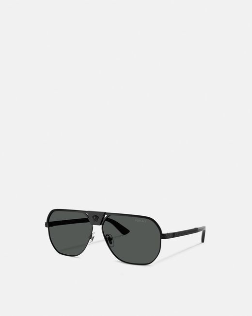 Versace White Greca Flow Navigator Sunglasses for men