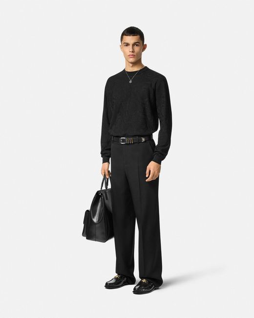 Versace Black Jacquard Silk-Cotton Knit Sweater for men