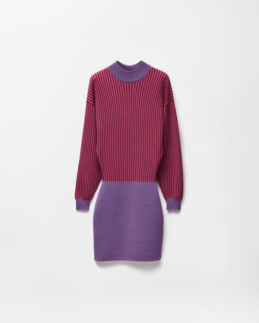 Versace Purple Wool Micro Cable-Knit Mini Dress