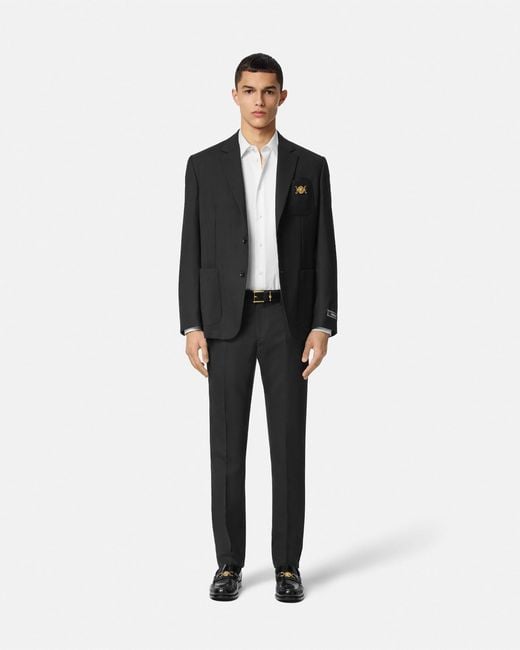 Versace Black Wool Tapered Formal Pants for men