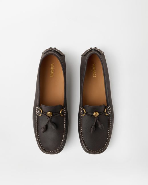 Versace White Robin Suede Driver Shoes for men