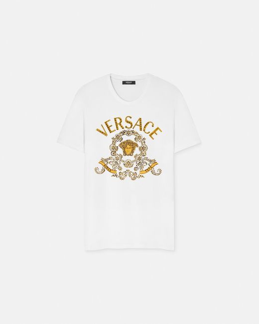 Versace White Embroidered Cotton-Jersey Slim T-Shirt for men