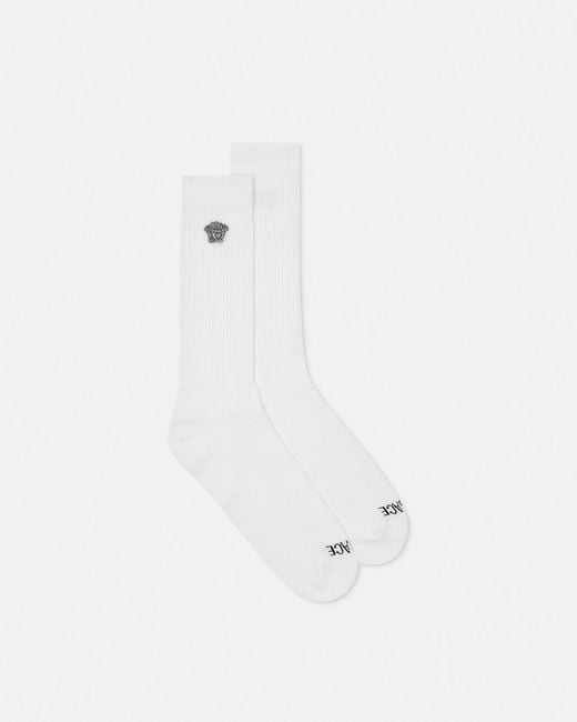 Versace White Chaussettes Côtelées À Broderie Medusa for men